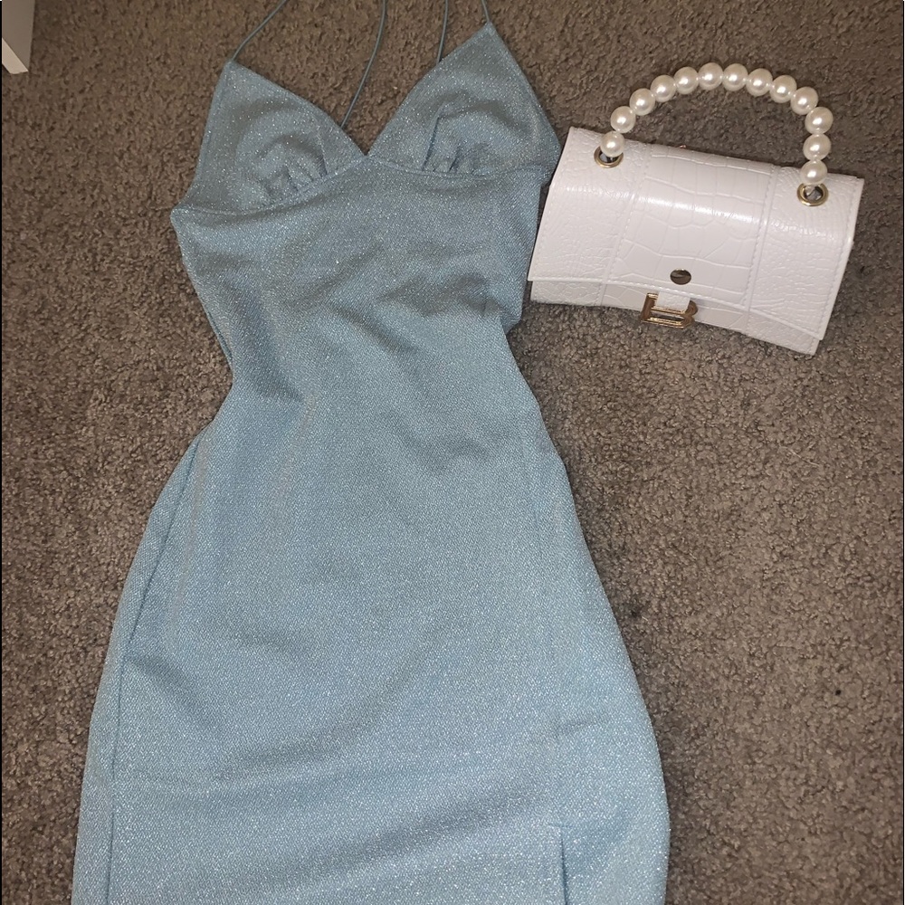 blue sparkly mini dress